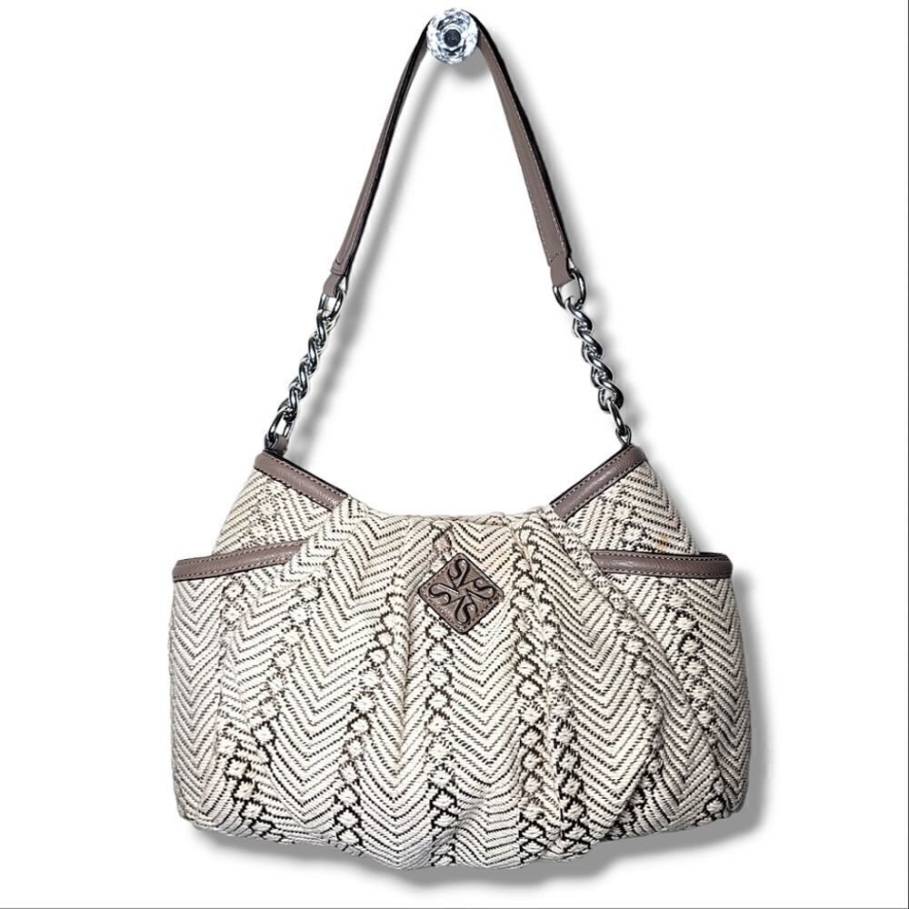 Simply Vera Wang Purse Neutral Cream & Taupe Chain Strap Baggett Shoulder Bag